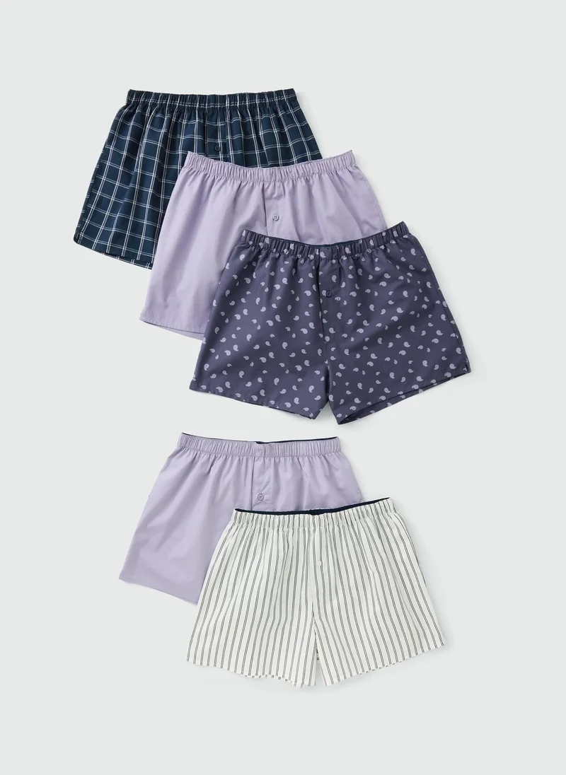 Matalan 5 Pack Purple Woven Boxers